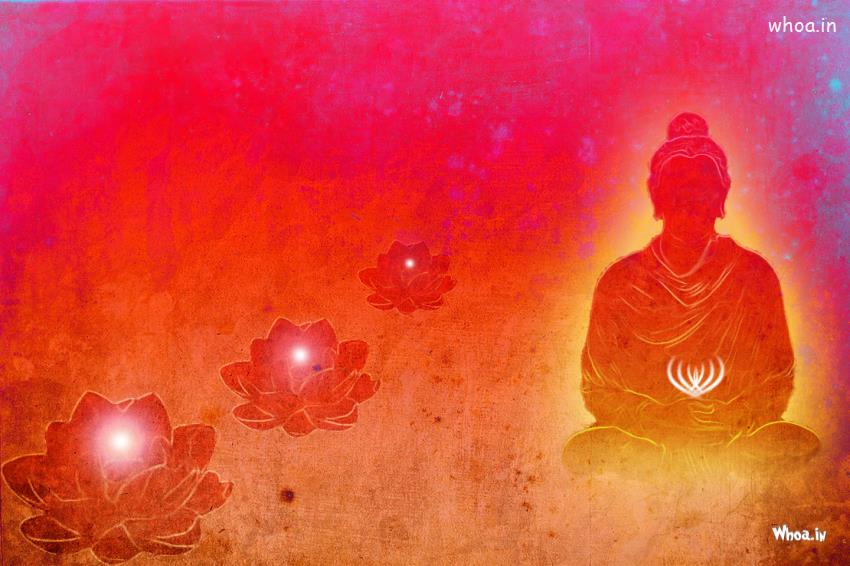 Lord Buddha Art With Red Background HD Wallpaper