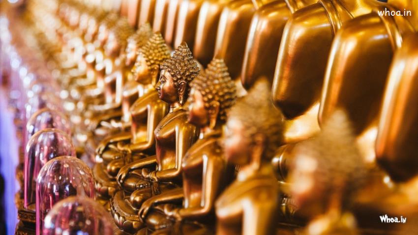 Lord Buddha Small Golden Idols Hd Wallpaper