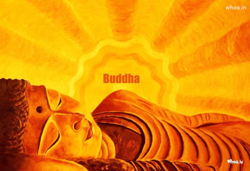 Lord Gautam Buddha Sleeping With Golden Background HD Wallpaper