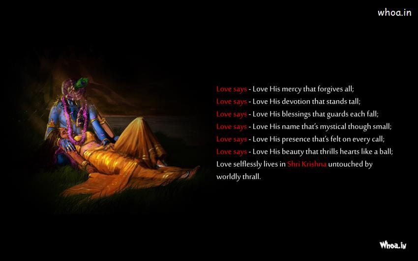 Lord Radhe Krishna Love Quotes With Dark Background HD Wallpaper