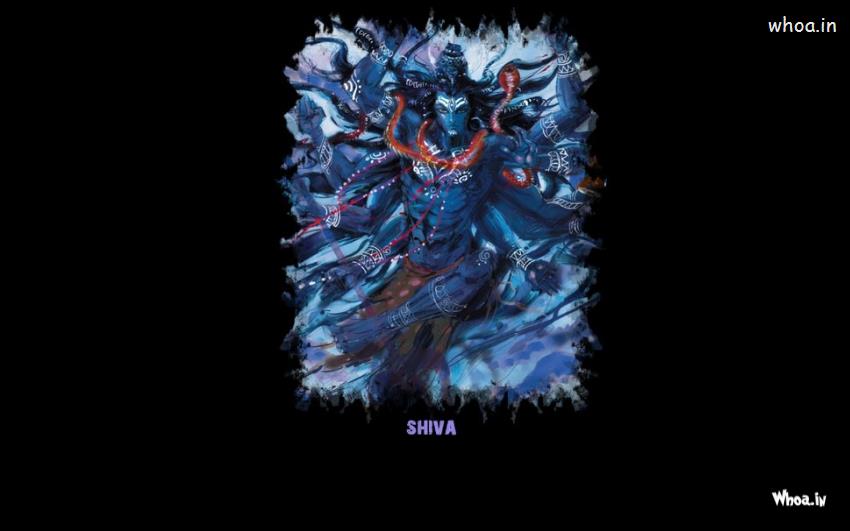 Lord Shiva Angry Blue Painting With Dark Background HD Wallpaper