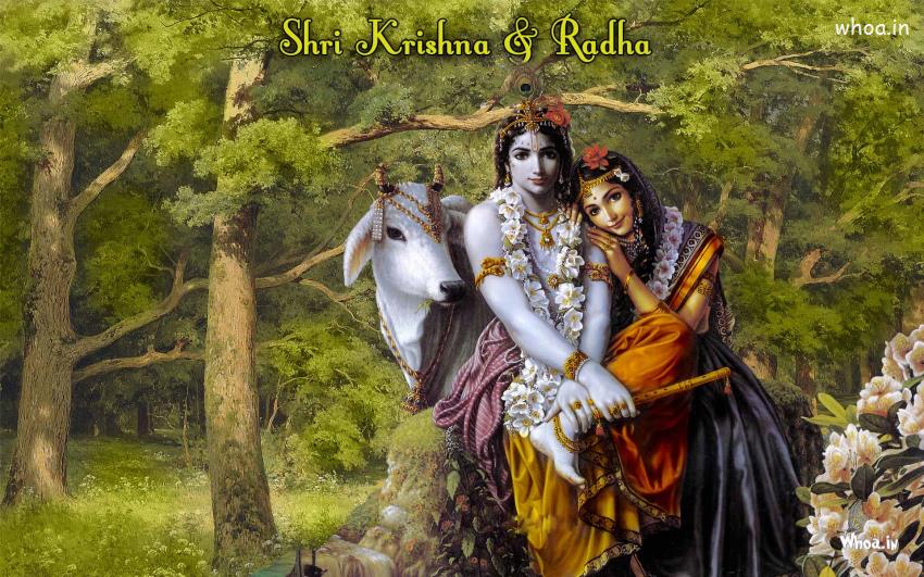 Lord Shri Krishna And Radhe With Natural Background HD Wallpaper