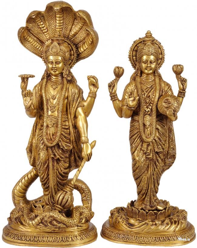 Lord Vishnu And Mata Laxmi Standing Statue HD Wallpaper