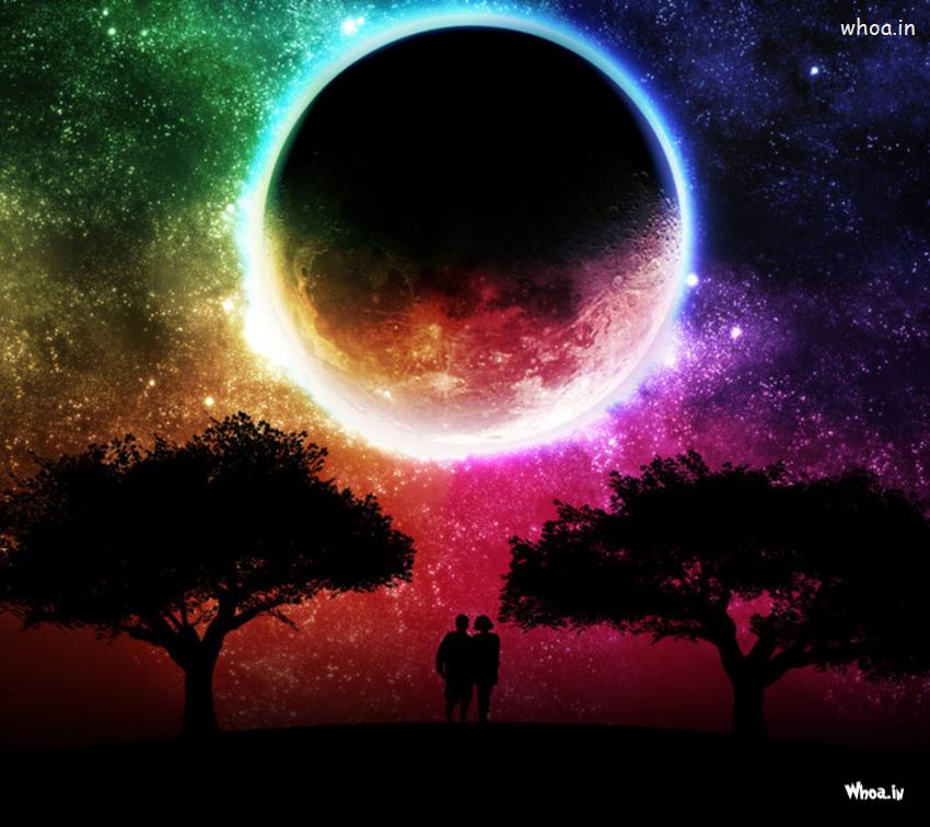 Love Couple With Moon HD Wallpaper For Mobile