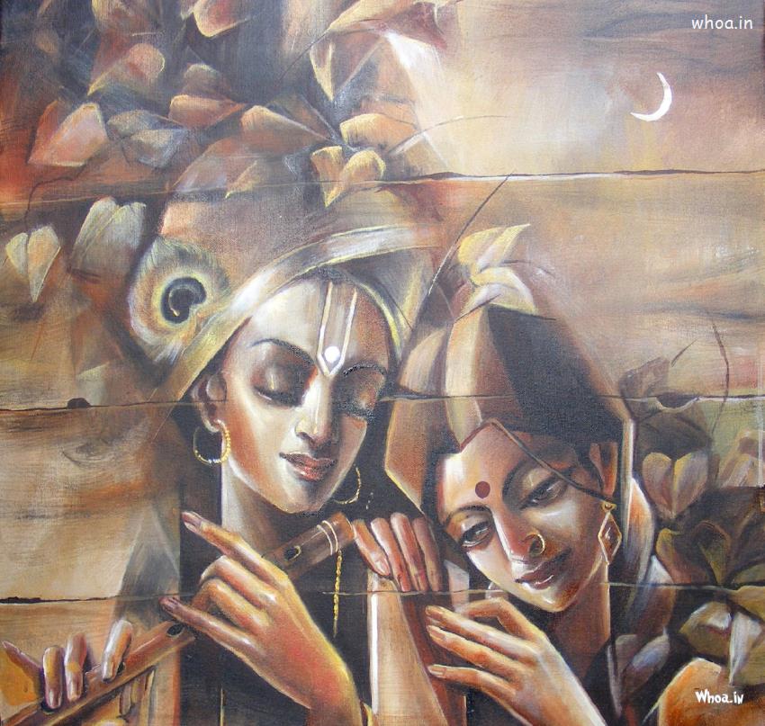 Radhe Krishna Canvas Painting HD Wallpaper