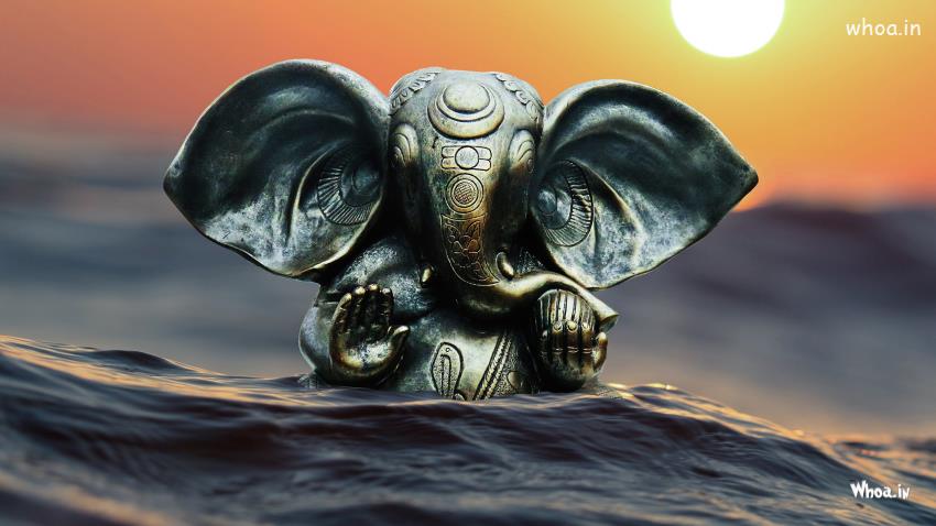 Lord Ganapati Bappa Photoshoot In Sunset With Sea Area HD Wallpaper