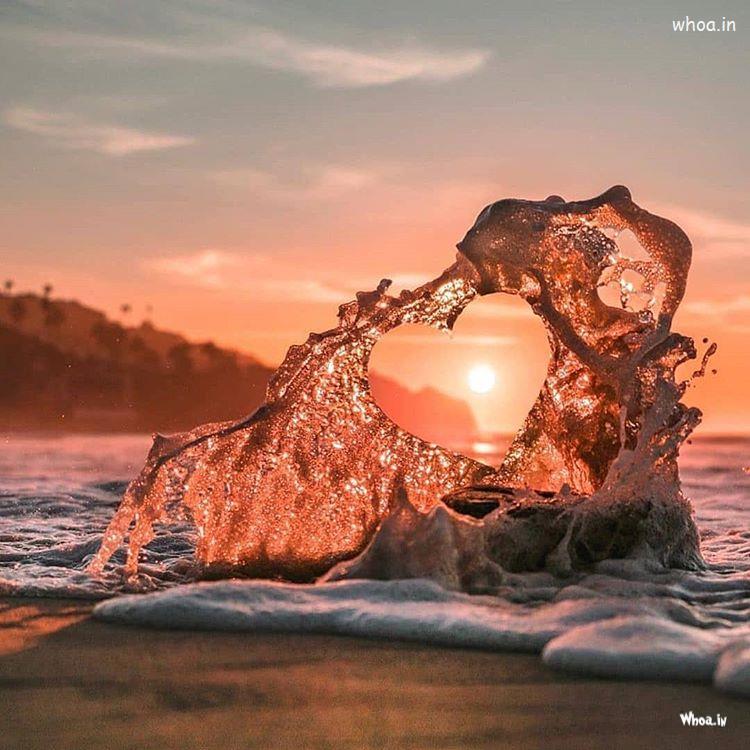 Water Heart Shaped In Seaside With Sun Hd Wallpapers