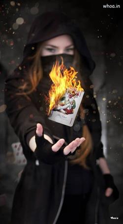 A girl with burning playing cards amazing photo Hd