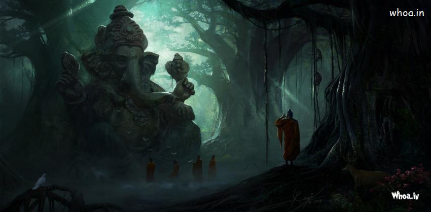 HD Image Of Lord Ganesha Under The Big Tree