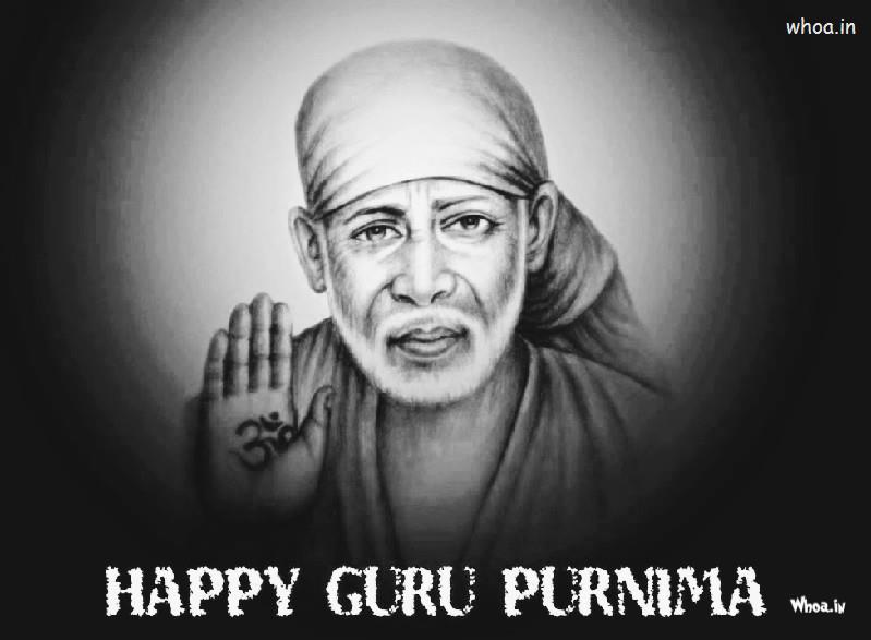 Black And White Image Of Sai Baba''s For Guru Purnima