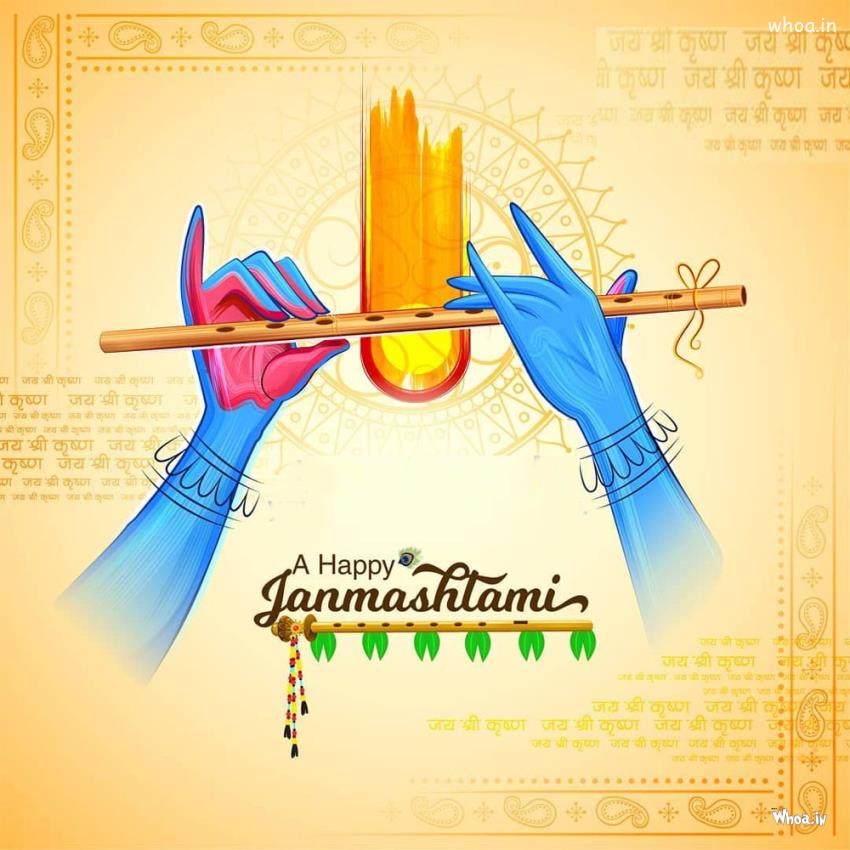 Radha Krishna Hand Playing Musical Flutejanmashtami Greeting