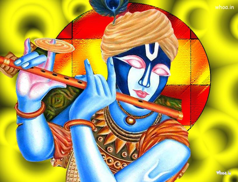 God Krishna Play Flute Colorful Art Photo