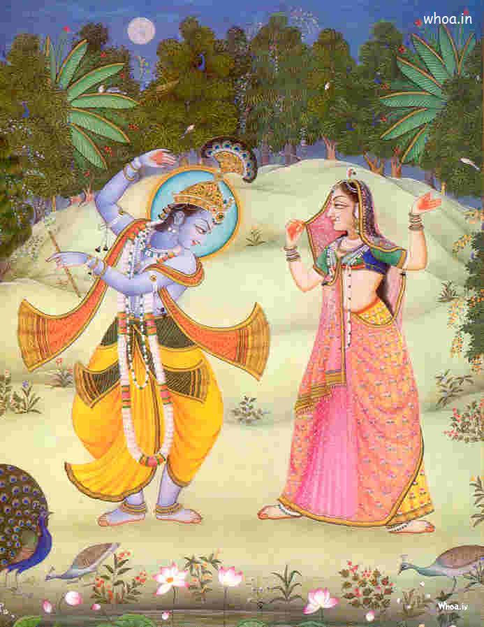 God Radhe Krishna Dancing Natural Painting Art