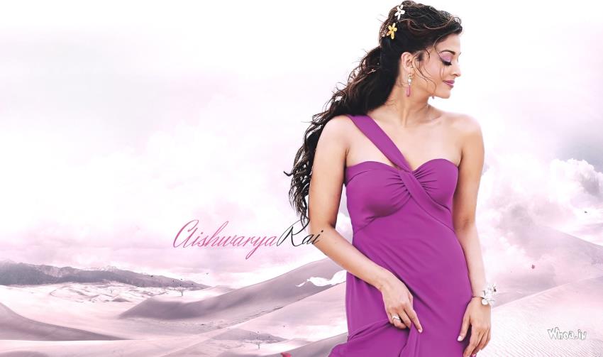 Aishwarya Rai Beautiful Purple Dress Smily Hd Wallpaper