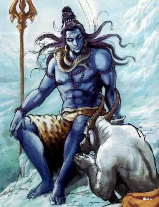 Lord Shiva Oil Paintings With Nandi Blue Dark Photo