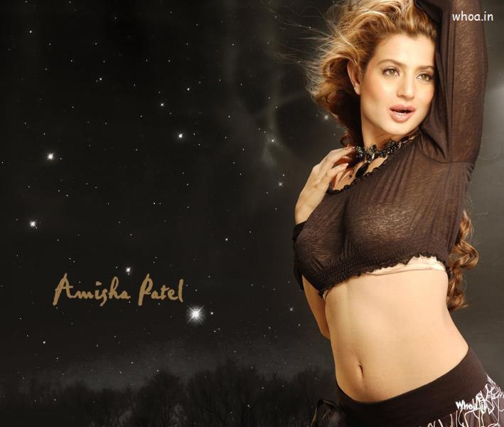 Amisha Patel Black Dress Hot Hd Wallpaper
