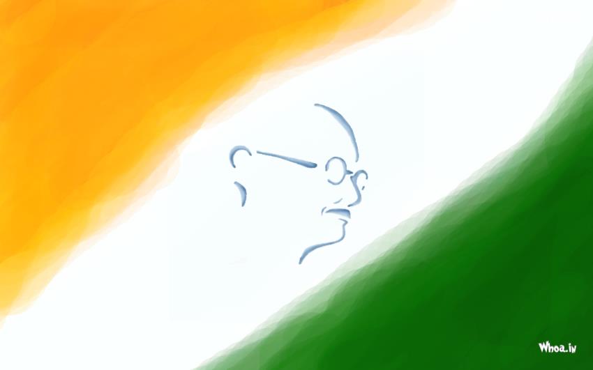 Mahatma Gandhi In Indian Flage