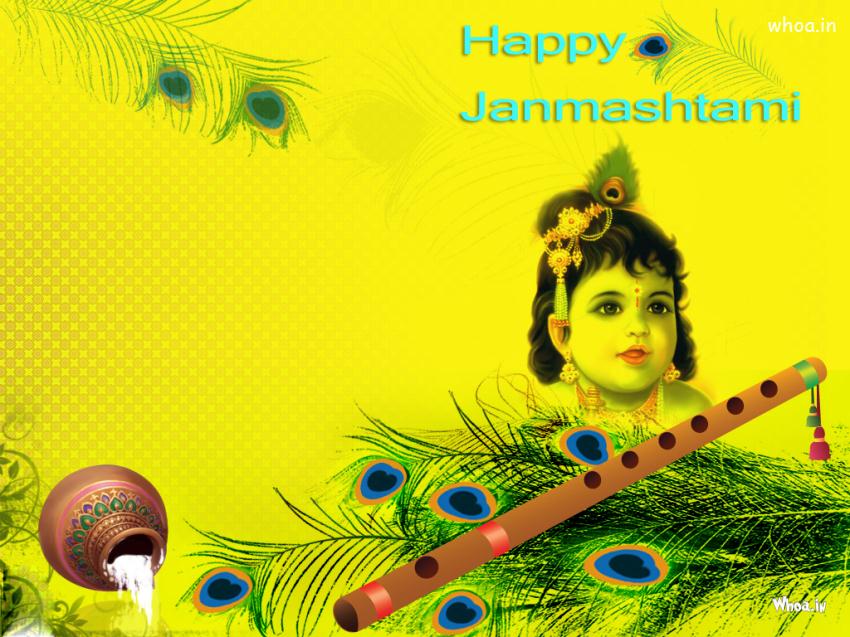 Happy Janmashtami Yellow Background