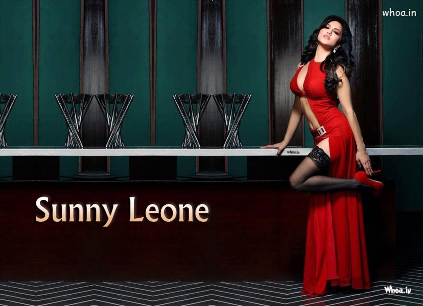 Sunny Leone Hot Red Dress Wallpaper