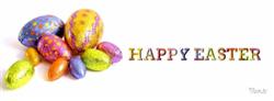 colorful easter eggs and white background fb cover