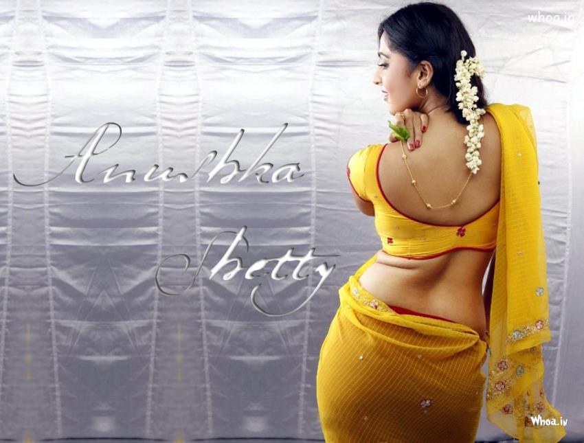 Anushka Shetty Backless In Yellow Saree