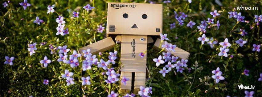 Danbo Robot Box Fb Cover With Purple Flowers Background