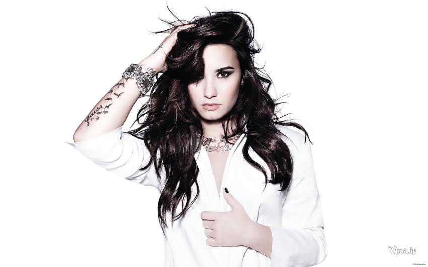 Demi Lovato In White Dress With Tattoo Hd Wallpaper