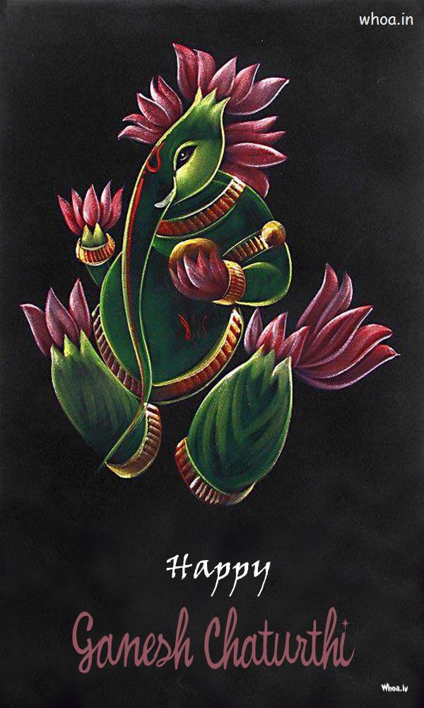 Happy Ganesh Chaturthi Lord Ganesha Flower Art Image