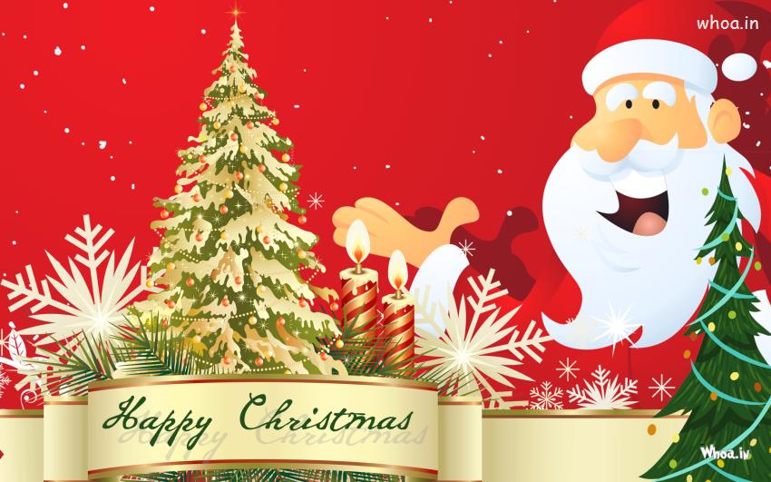 Happy Merry Christmas Greeting Cards With Santa
