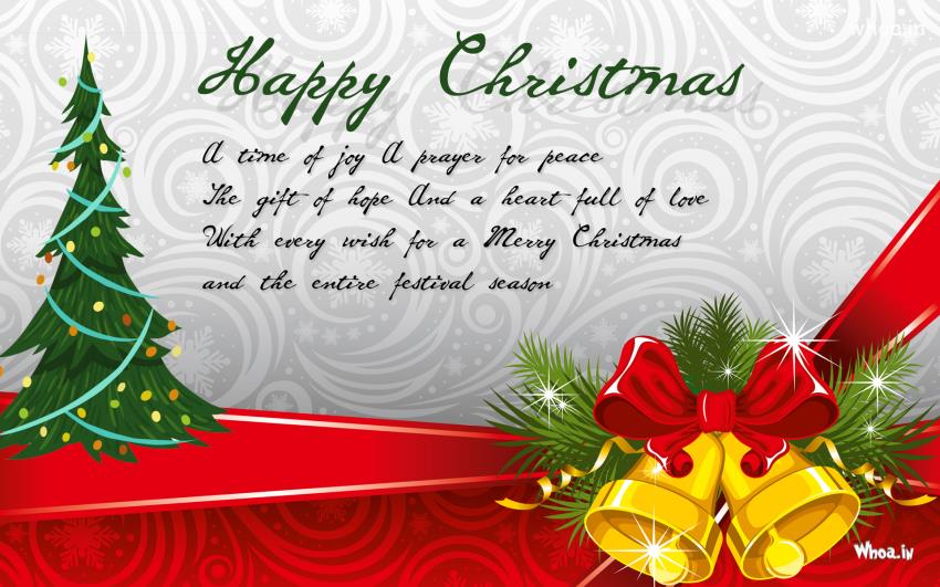 Happy Merry Christmas Greeting Cards With Christmas Bells
