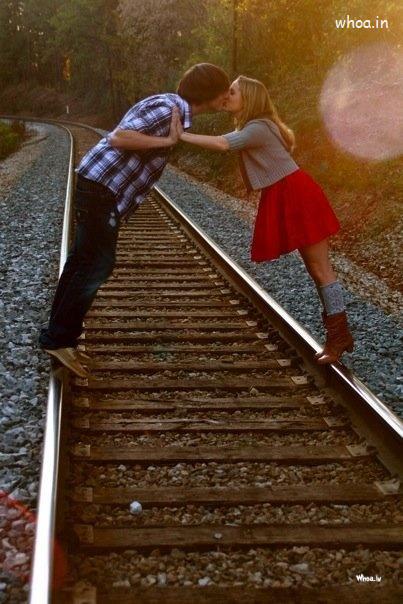 Couple Kissing On A Railway Track HD Wallpaper