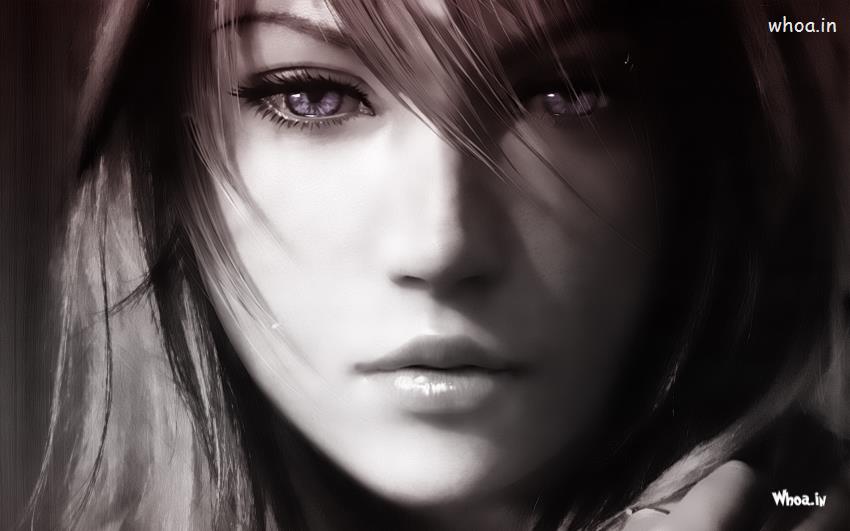 Fantacy Dreamy Giral Close Up Face Black And White Wallpaper