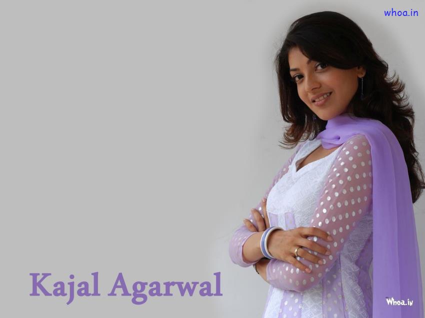 Kajal Agarwal In Simple White And Purple Dress