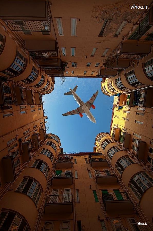 Plane Flying On Building