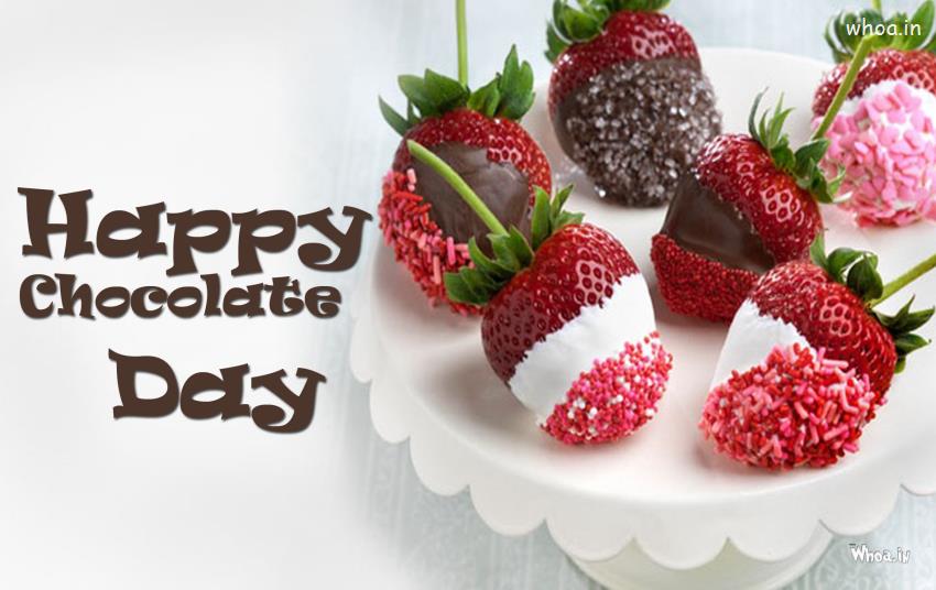 Happy Chocolate Day Greetings With Strawberry Chocolates#1