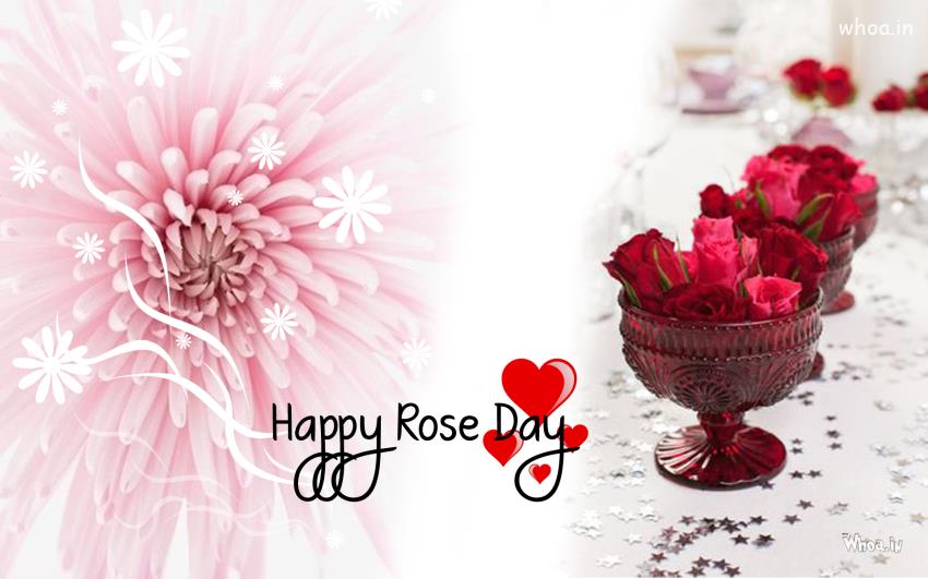 Happy Rose Day Wallpaper With Red Rose In Red Bowl