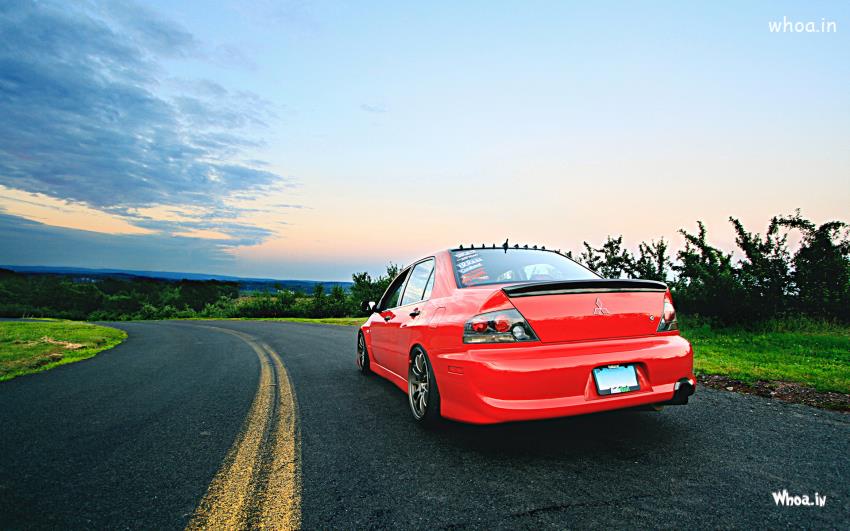Red Mitsubishi Car Hd Wallpaper