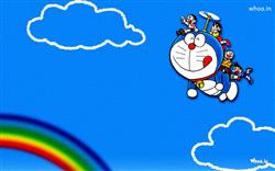 Flying Doraemon in Sky with Blue Background HD Wallpaper