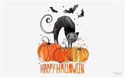 Happy Halloween with Black Cat and Clipart HD Wallpaper