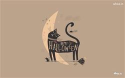 Happy Halloween with Black Cat and Moon HD Wallpaper