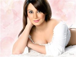 Minissha Lamba White Top Cleavage Image with Pink Background