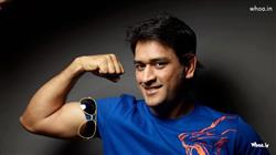 Ms Dhoni Show his Arms Body Shapes in Blue T-shirt Wallpaper