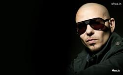 Pitbull Singer Black Suit and Black Sunglass with Dark Background