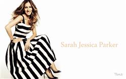 Sarah Parker in White and Black Stripped Dress
