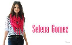 Selena Gomez in White Top and Pink Scarf