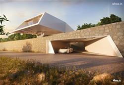 White Amazing Cantilever Home Design with White Car HD Wallpaper