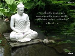 White Lord Buddha Statue and Quote with Natural Background