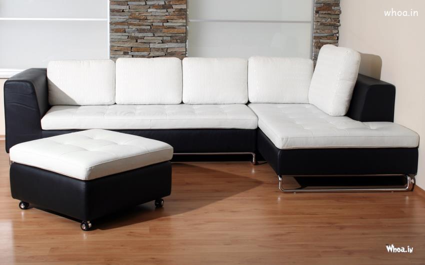 4 X 1  Black And White Leather Sofa For Living Room