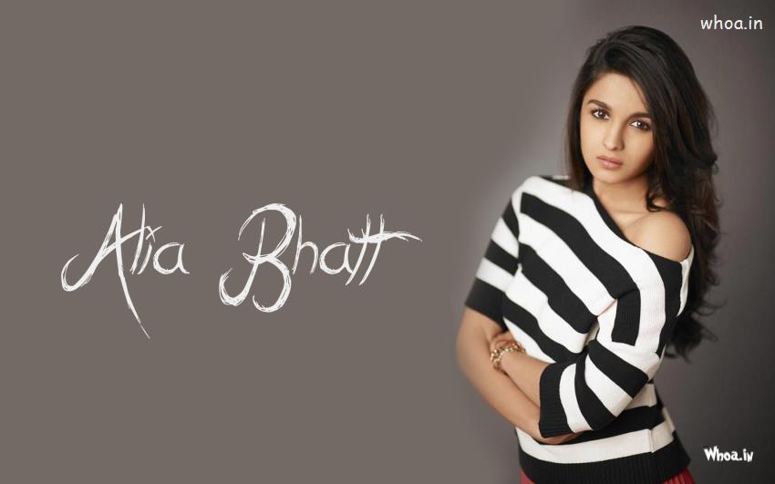 Alia Bhatt In White And Black Stripped T-Shirt