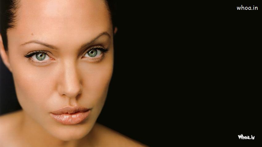 Angelina Jolie Face Closeup Dark Background Wallpaper